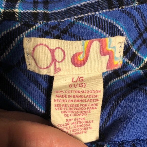 Ocean Pacific OP Sz L 11/13 blue flannel long - Picture 6 of 13